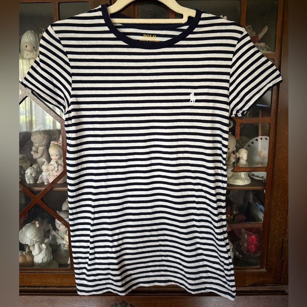 Polo by Ralph Lauren Navy and White Striped Short Sleeve Tee